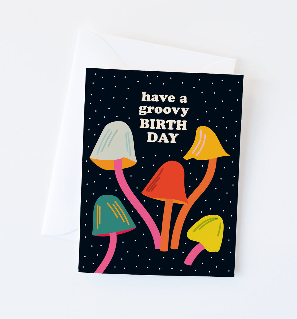 Groovy Mushroom birthday greeting card